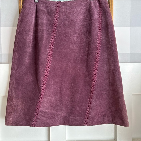 Vintage Leather Plum Suede A-Line Skirt 12 - Picture 2 of 6
